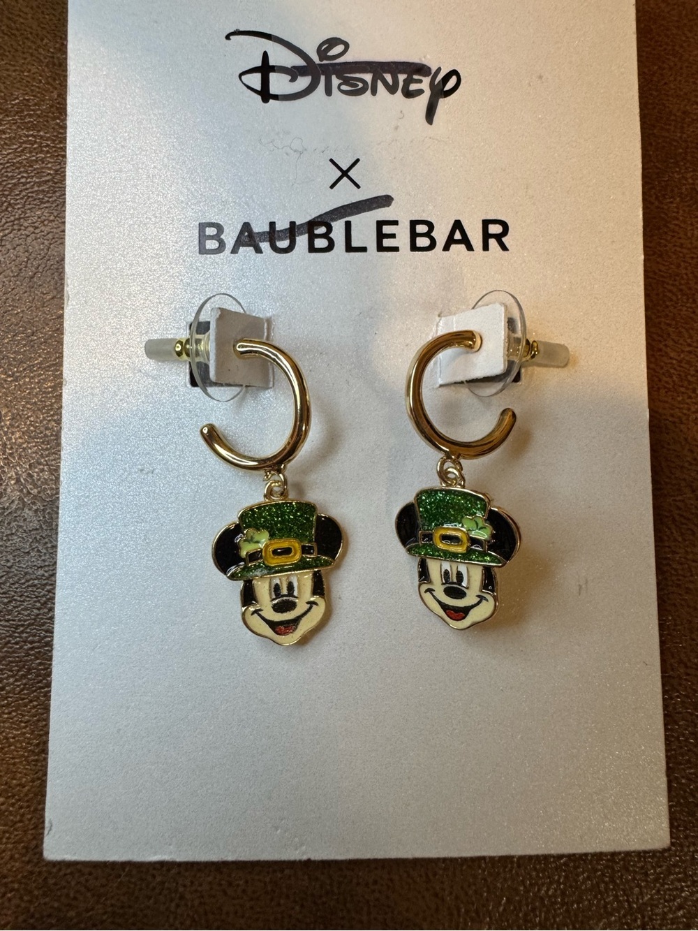 NWT BaubleBar Green Mickey St. Patrick's Day Hoop Earrings